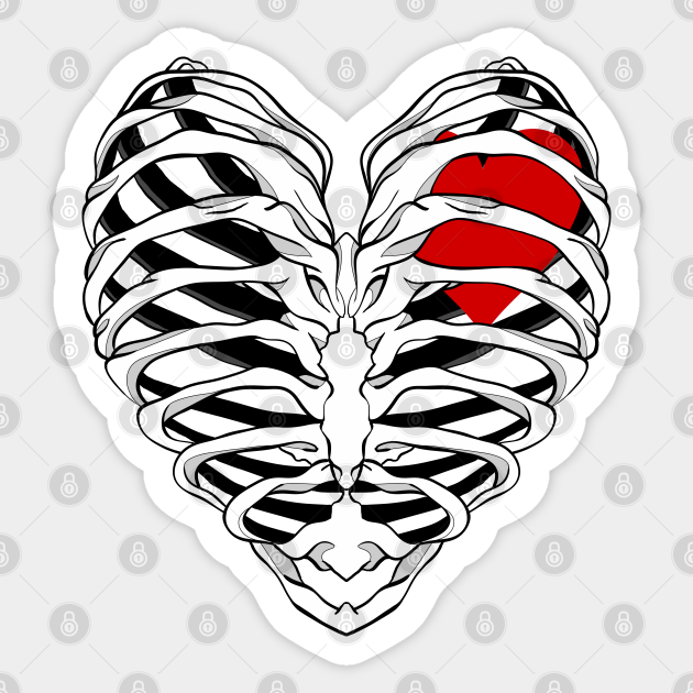 RIB CAGE HEART Skeleton Heart Rib Cage Halloween Scary Sticker